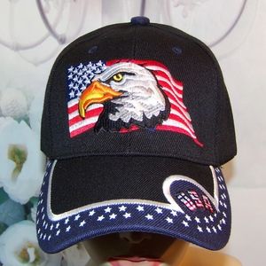 USA Eagle and Flag Hat 3D Like Patriotic Hat Embroidered Baseball Cap Black
